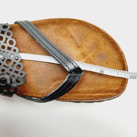 SONIA C. Italy Cork Low Wedge Heel Sandal Thong Sandal Black Geo Circle Sz 8 - Picture 12 of 12